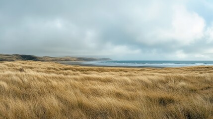 Fototapeta premium Remote and untouched dunes meeting the ocean at West Coast National Park, copy space