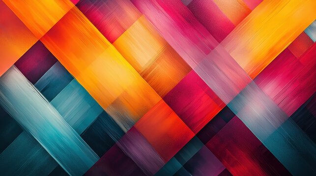 A vibrant abstract background featuring overlapping geometric shapes in bold shades of orange, teal, and magenta. Dynamic patterns create an energetic and modern vibe, ideal for creative visuals 