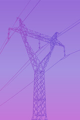 Electric pole poster pink purple graphics. Poster design with electricity industry - utility post illustration.