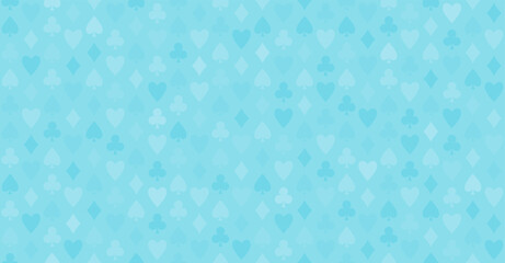 Playing card seamless pattern. Poker table or casino tablecloth vector texture design. Light blue subtle color.