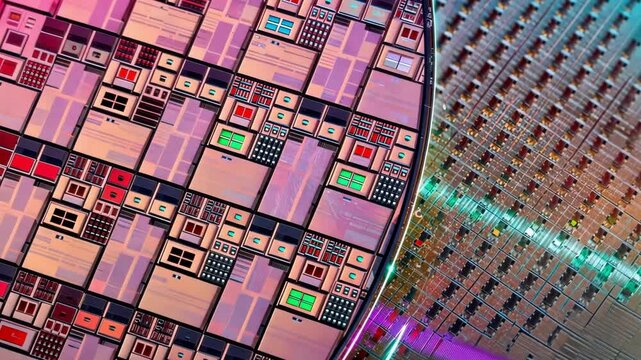 Silicon wafer overhead shot semiconductor industry microchip war
