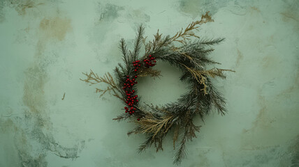 Fototapeta premium Minimalist Christmas Wreath on a White Wall