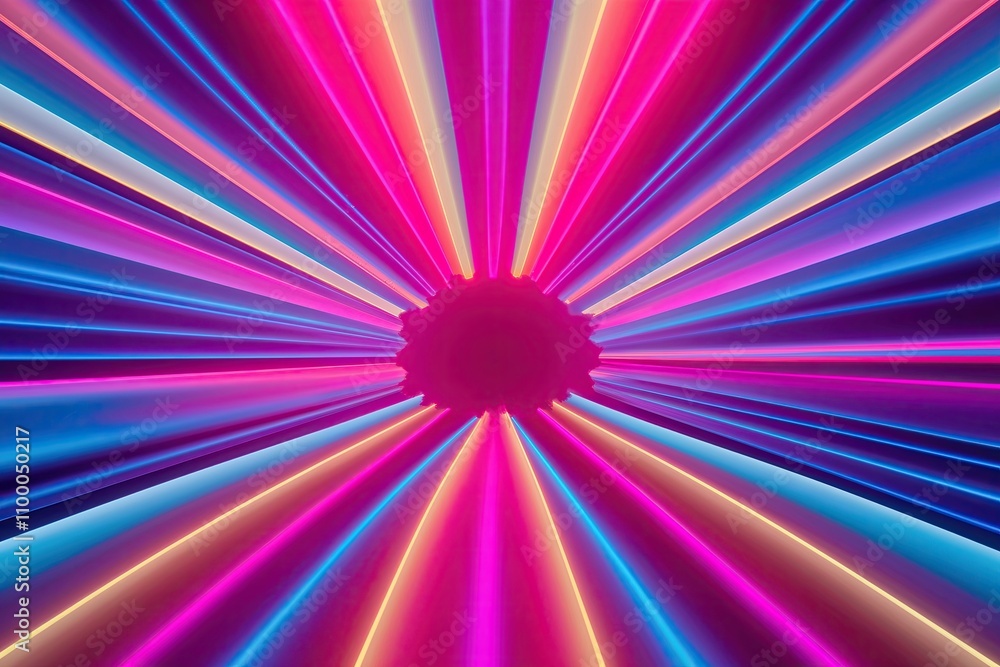 Poster vibrant three-dimensional design with neon background and colorful swirling ribbons in gradient