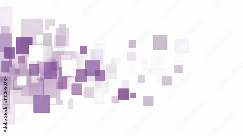 Poster abstract background with purple and white squares of varying sizes and transparency, creating a dyna