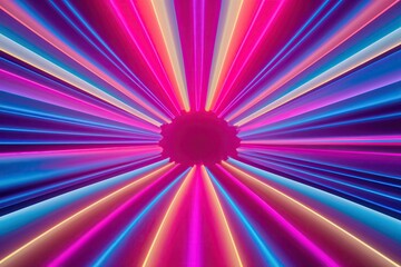 Vibrant Three-Dimensional Design with Neon Background and Colorful Swirling Ribbons in Gradient