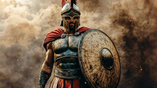 Roman warrior with shield and helmet gladiator armor ancient warrior