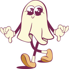 Obraz premium Cute ghost groovy cartoon character