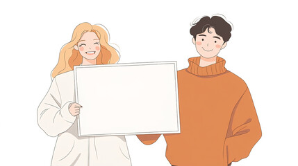 Fototapeta premium young fashionable couple is holding a blank advertising board