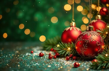 Obraz premium Banner Beautiful festive Christmas background gold, red, green, silver colours