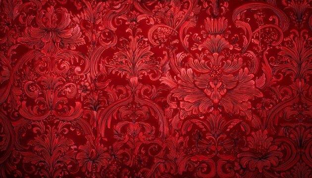 Red wallpaper vintage flock with red damask design