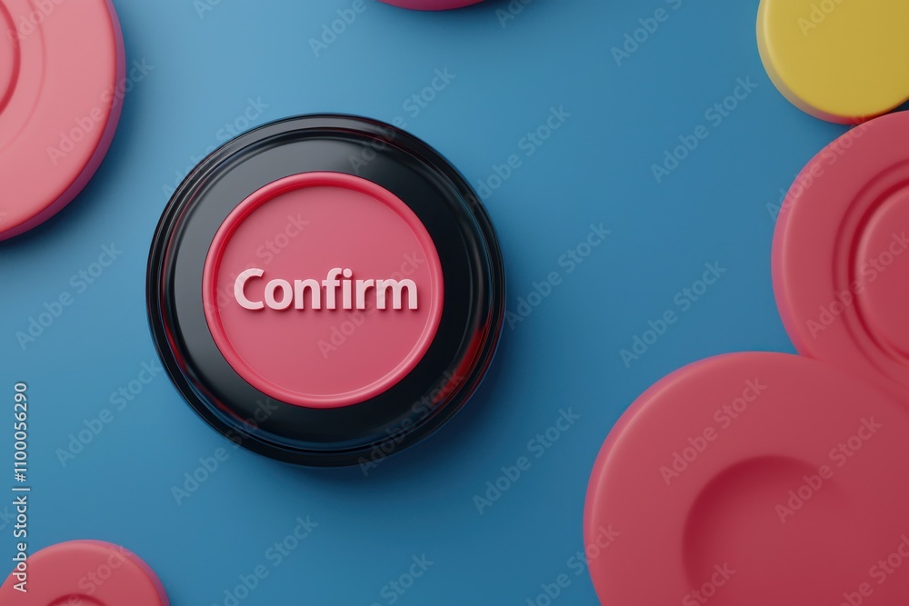 Poster a colorful button labeled 