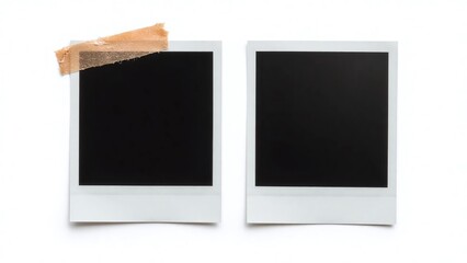 Two empty Polaroid-style photos with beige tape
