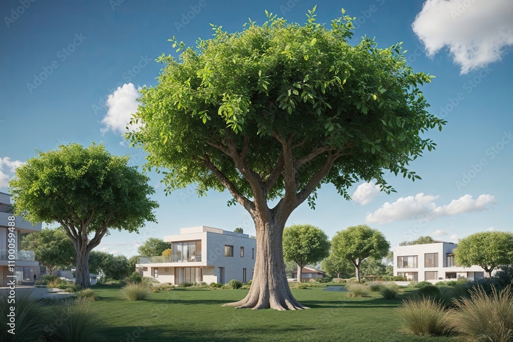 Poster three dimensional tree visualization with vibrant greenery organic design and architectural insights