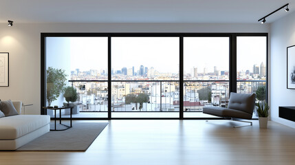 Fototapeta premium Contemporary Condominium Interior with Balcony and City View