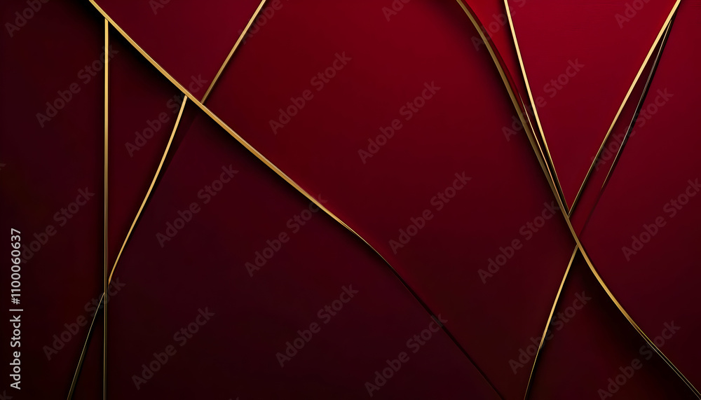 Poster abstract red background with gold lines creating geometric shapes.