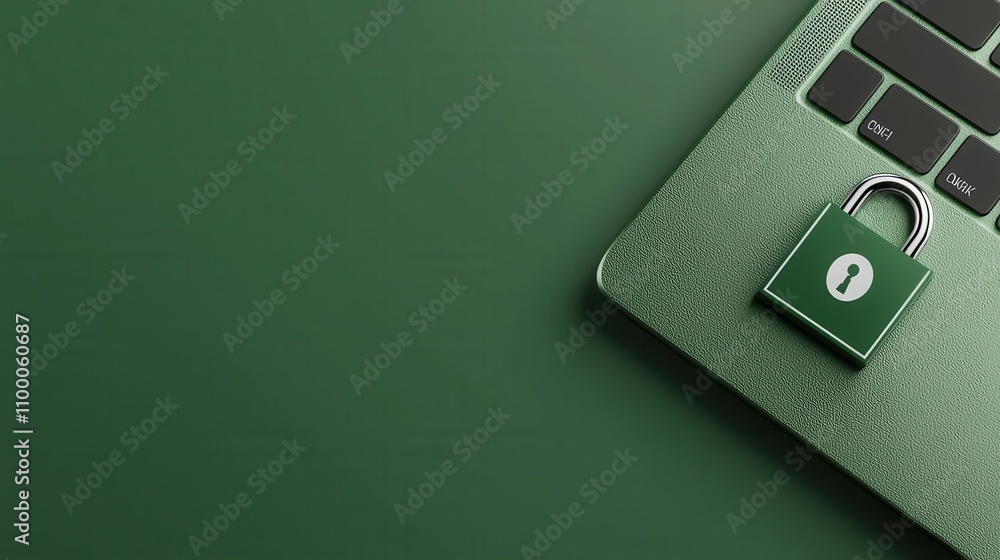 Poster ssl certificate standard green laptop with a padlock symbolizing security and protection.