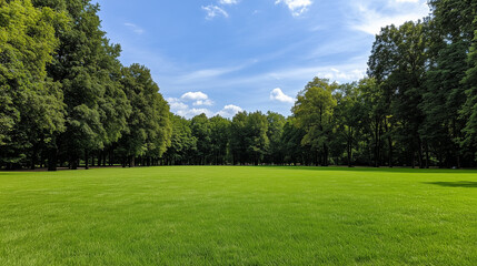 Obraz premium Empty Campsite with Green Lawn and Scenic Background