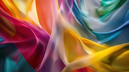 Obraz premium An abstract landscape of cascading colorful ribbons blending into a unified flow, Representing the smooth integration of different experiences and ideas, photography style