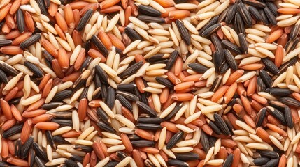 A colorful assortment of different rice grains, showcasing a variety of textures and colors, perfect for culinary presentations and food photography.