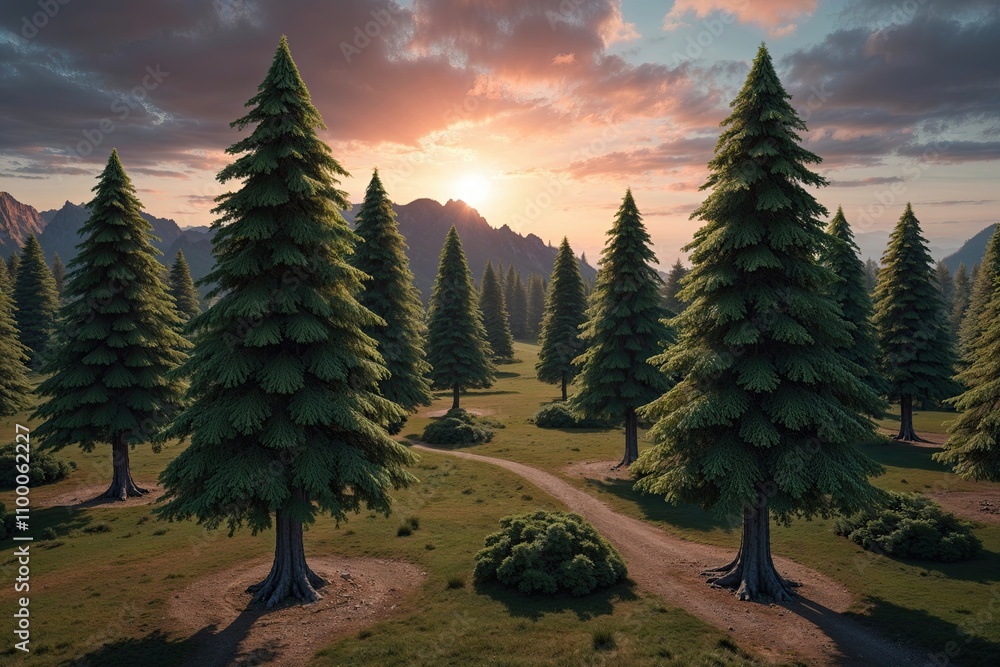 Poster 3d visualization of trees from aerial perspective for digital art and design layouts