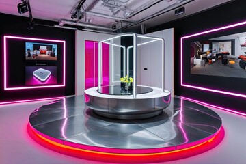 Contemporary Silver Platform with Neon Accents for Product Displays and Presentations