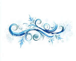 Swirling blue floral design, isolated on white background.