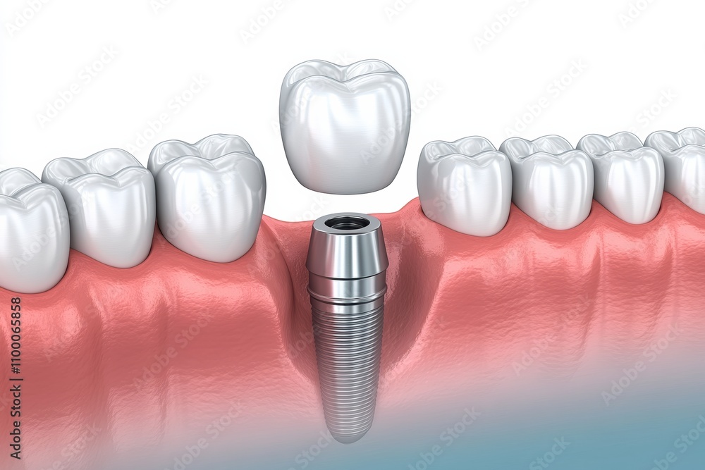 Poster detailed examination of a dental implant showcasing the secure placement of a porcelain crown above 