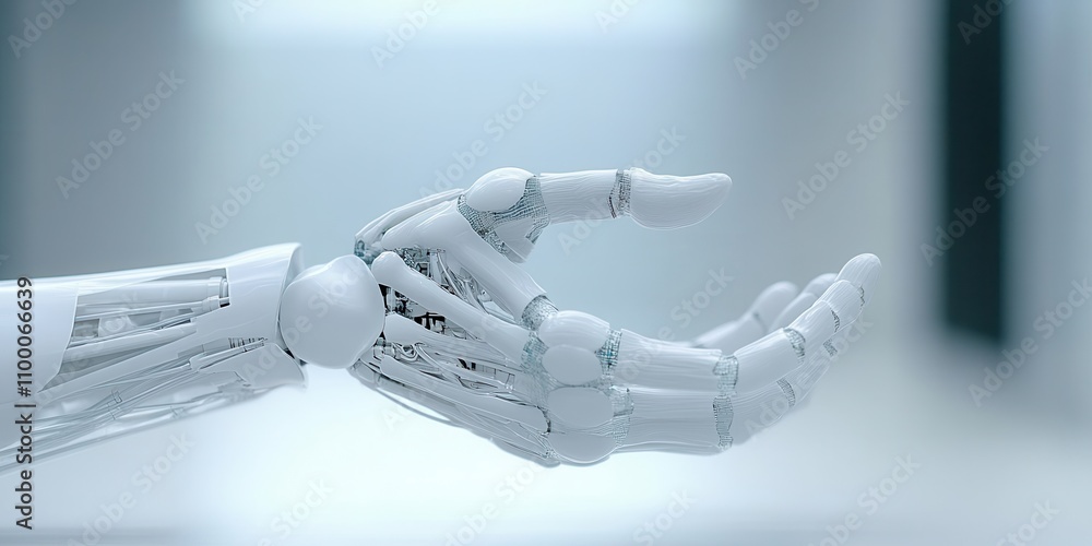Poster a close-up of a robotic hand, showcasing intricate mechanical details in a sleek, futuristic design 