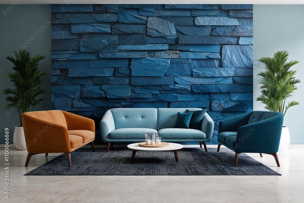 Poster modern presentation space with elegant azure background and slate textured stones