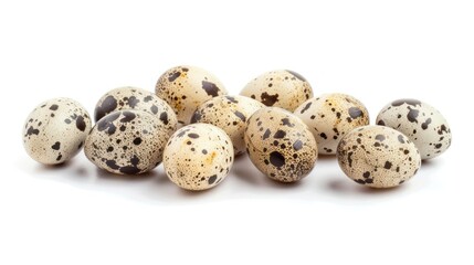 Fototapeta premium photograph of Quail eggs isolated on white background wide angle lens