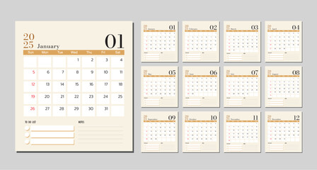 A minimalist 2025 calendar layout featuring all 12 months.