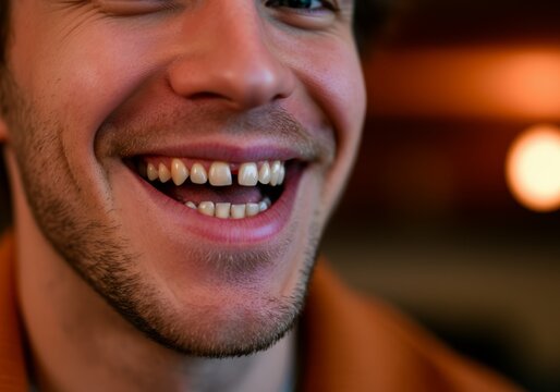 Young man smiling with gap tooth and bright background