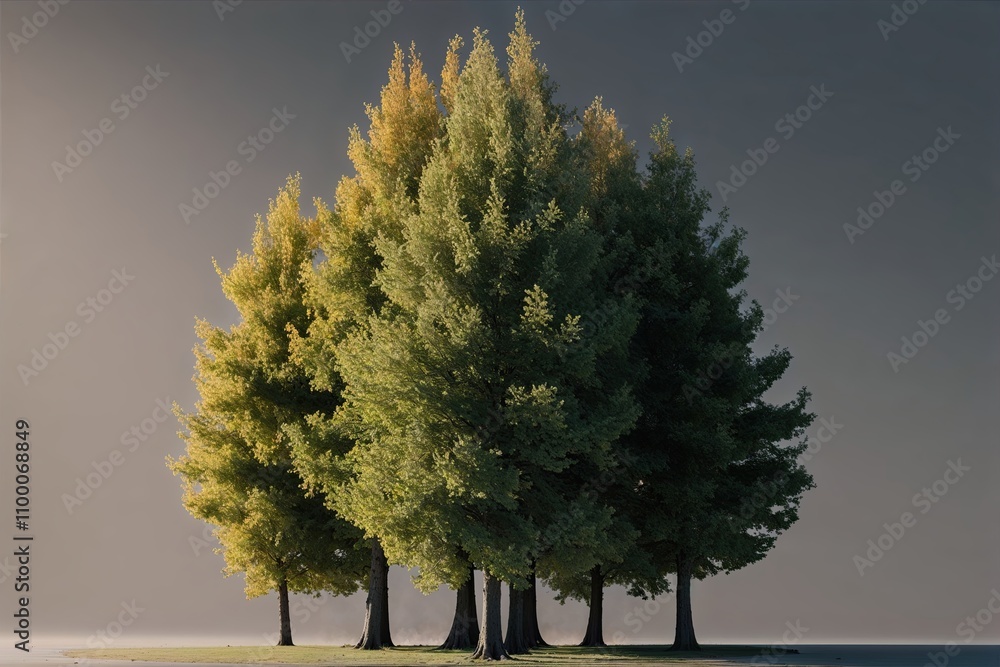 Aufkleber 3d rendering vertical perspective deciduous tree cluster for digital design and illustration