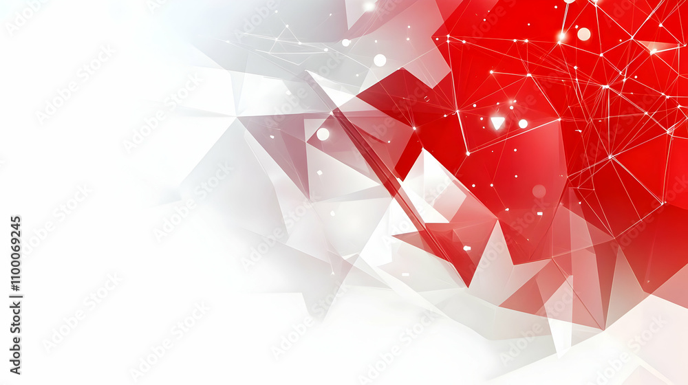 Poster abstract red and white geometric background with polygon shapes and connecting lines, ideal for pres
