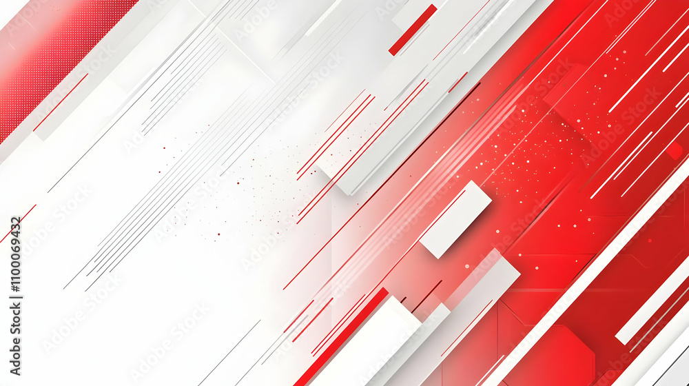 Poster abstract red and white geometric background with diagonal lines and shapes.