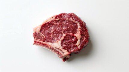 Fototapeta premium photograph of Raw beef rib steak isolated on white background wide angle lens