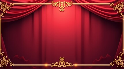 Beautiful background with drapery texture in red, burgundy and pink tones, with space for an inscription in the middle. Bright inlays of gold threads