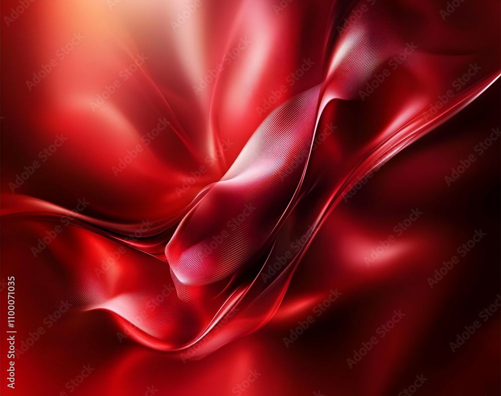 Poster abstract red flowing fabric with dynamic curves and subtle textures, creating a luxurious and elegan