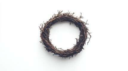 Fototapeta premium Natural twig wreath with intricate details, white isolated background.