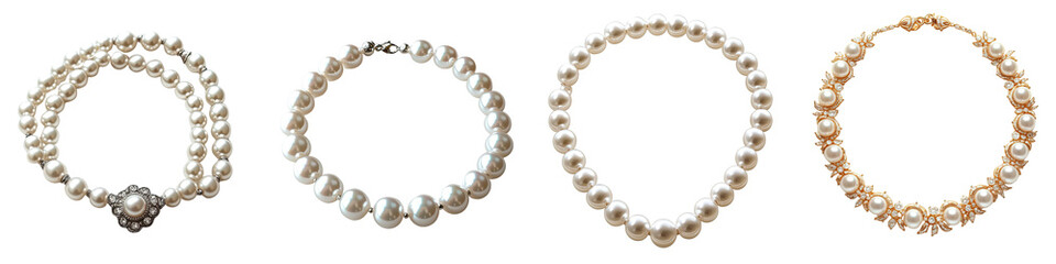 Pearl Necklace &ndash; Elegant Necklace Adorned with Pearls Isolated on Clear White Background Highly Detailed