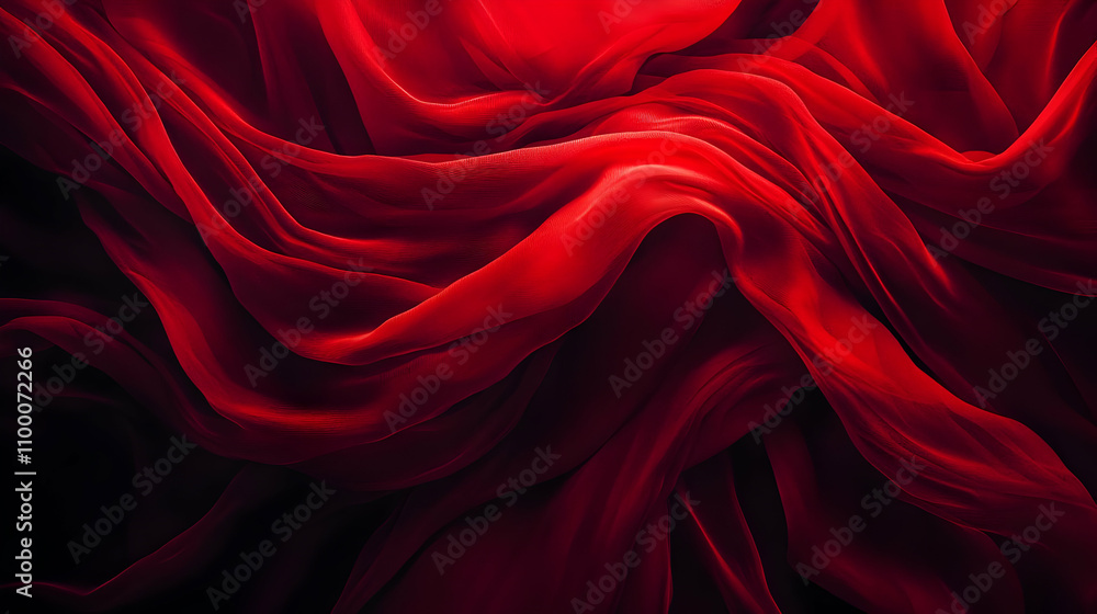 Aufkleber dramatic close-up of deep red fabric with flowing, sensual folds and shadows creating a luxurious te