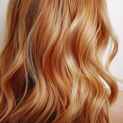Fototapeta premium Strawberry blonde wavy beautiful hair closeup isolated over white