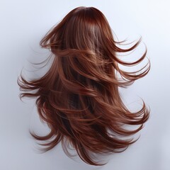 Naklejka premium Brown wavy woman wig hair floating in wind motion.