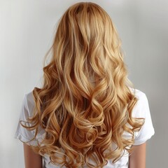 Naklejka premium Woman with long blond and curly hair. Woman back isolated.