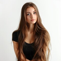 Fototapeta premium Young woman with very long brown hair.