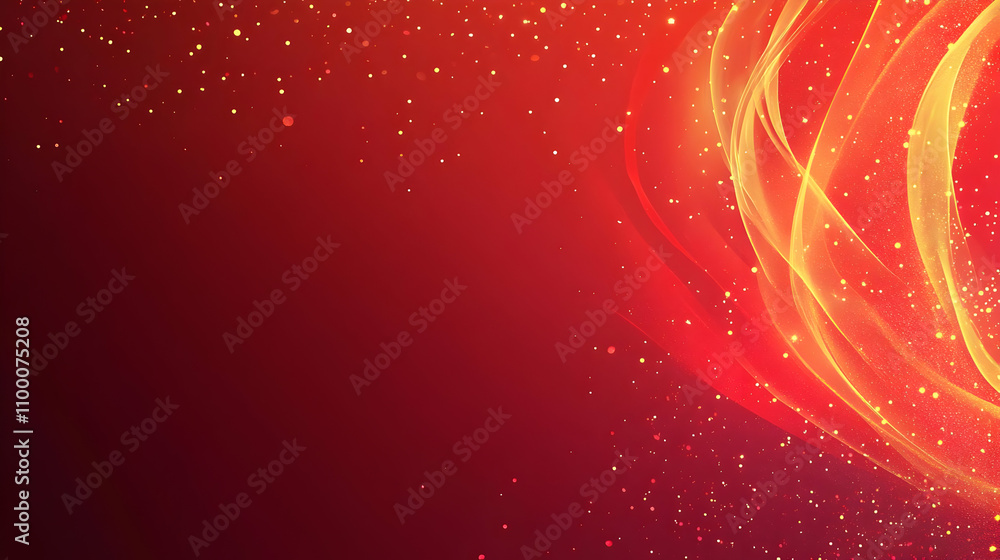 Poster Abstract red and gold background with glowing particles and wave-like patterns.