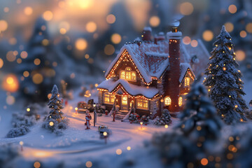 Golden Christmas Lights on a Santa's Workshop Diorama