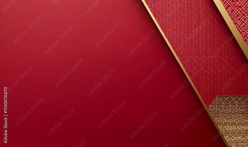Poster elegant red and gold geometric background with textured patterns and copy space.