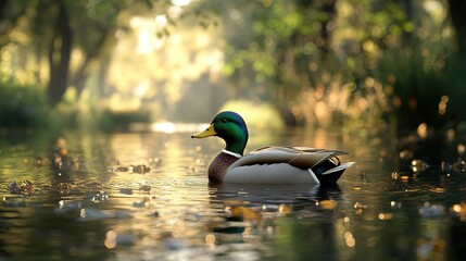 Obraz premium Ducks swimming in a clear blue lake