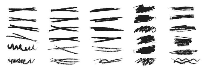 Grunge lines, scrawls, crayon scribbles, rough brush charcoal pen strokes, underlines strikethroughs. Bold doodle freehand shapes. Underline typography scribbles, crosses, curves. 